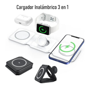cargador inalámbrico 3 en 1 blanco
